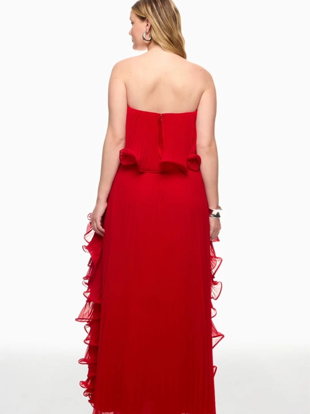 BADGLEY MISCHKA PLEATED RUFFLE GOWN SIZE 14 MSRP $890 - Picture 3 of 13